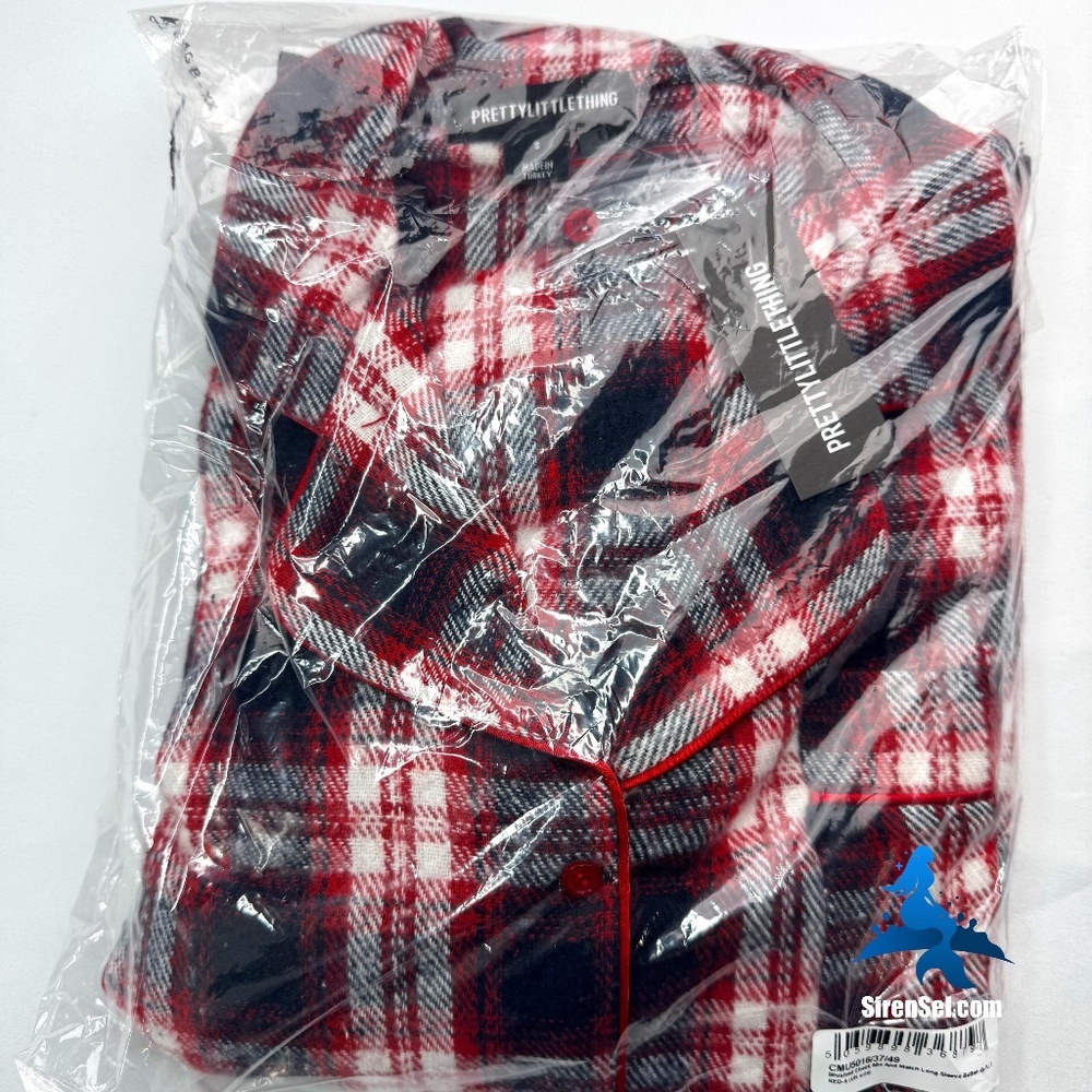 1100 NWT PrettyLittleThing Brushed Check Button Up PJ Top – S – Red Black - Picture 2 of 9